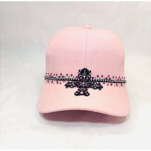 Handmade Hip Hop style Glittery Goth Cross Streetwear Bling Pink Baseball Hat